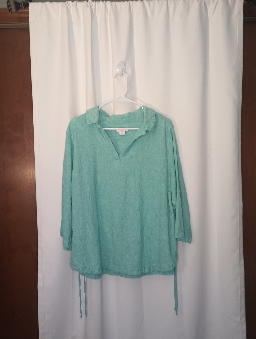 Isaac Mizrahi Womens Beachy Linen Blend Tunic Top 2X Collar Island Resort